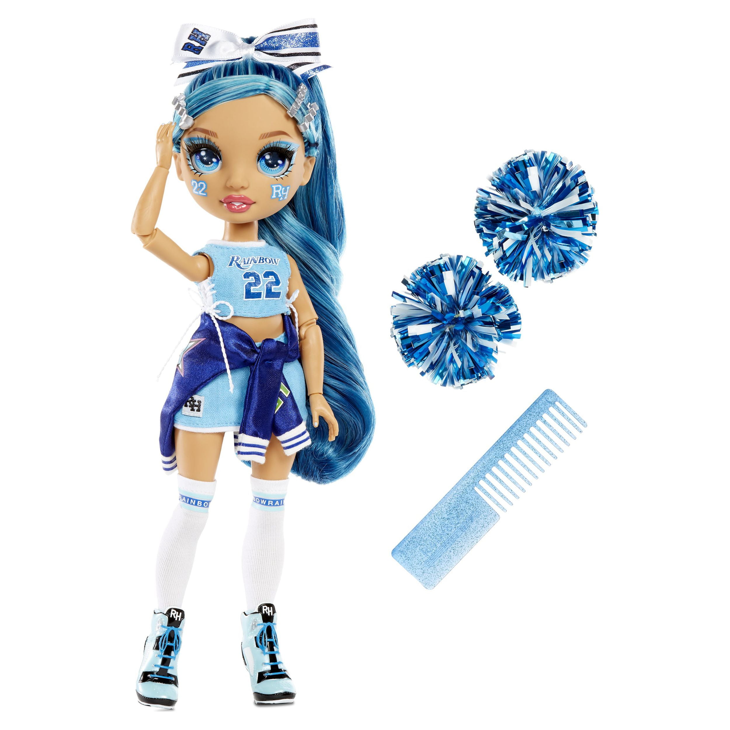 Rainbow High Cheer Skyler Bradshaw – Blue Fashion Doll with Pom Poms, Cheerleader Doll, Toys for Kids 6-12 Years Old