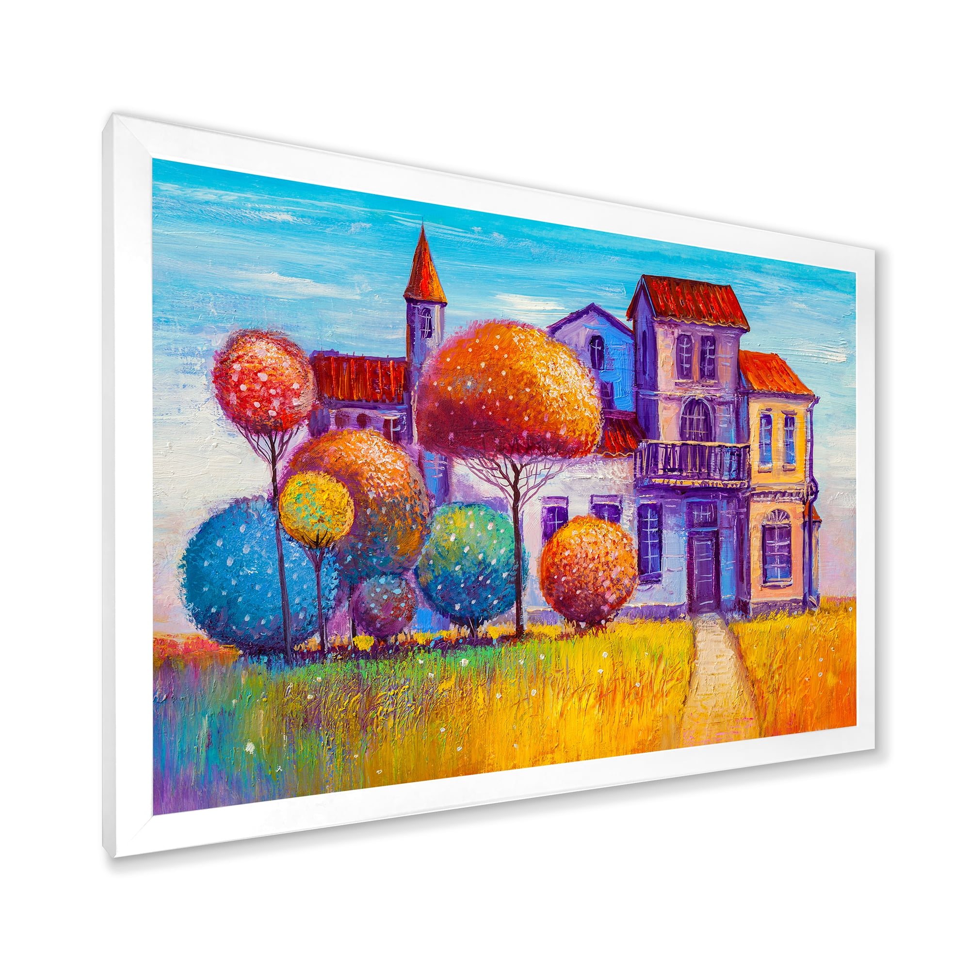Designart 'Abstract Colorful House In The Fairy Tale VIllage' Traditional Framed Art Print