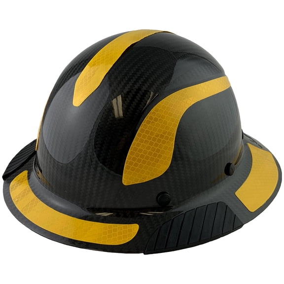 Lift Safety Helmet - Actual Carbon Fiber Full Brim Hard Hat - Glossy Black with Yellow Reflective Decals with Hard Hat Tote Bag