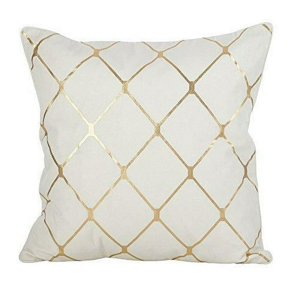 Fennco Styles Greta Metallic Diamond Decorative Throw Pillow Cover & Insert 18 x 18 Inch - Silver Cotton Pillow for Home, Couch, Bedroom and Living Room Decor (Gold)