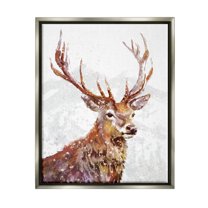 Stupell Industries Winter Deer Mountain Snowfall Holiday Painting Gray Floater Framed Art Print Wall Art
