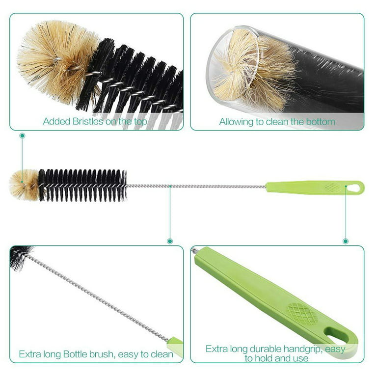 NewFerU Wire Bottle Cleaning Brush Set Small Large Thin Long Handle,  Utility Cleaner Bendable Flexible for