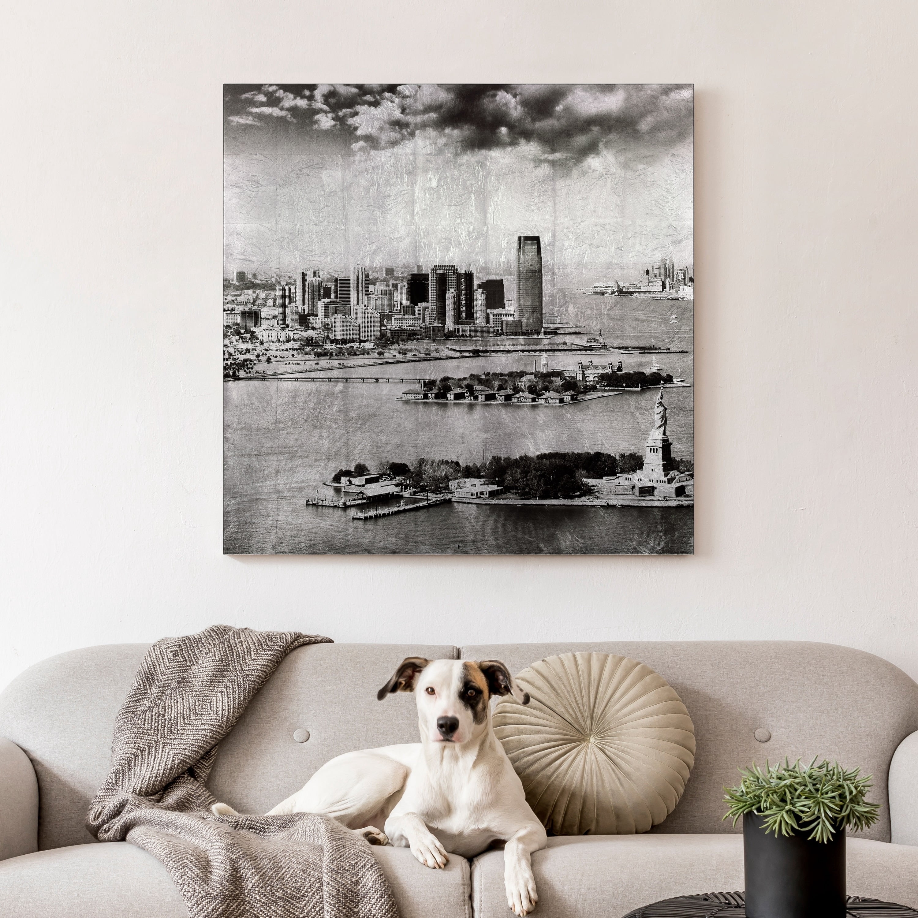 "New York Skyline A" Reverse Printed Tempered Glass with Silver Leaf