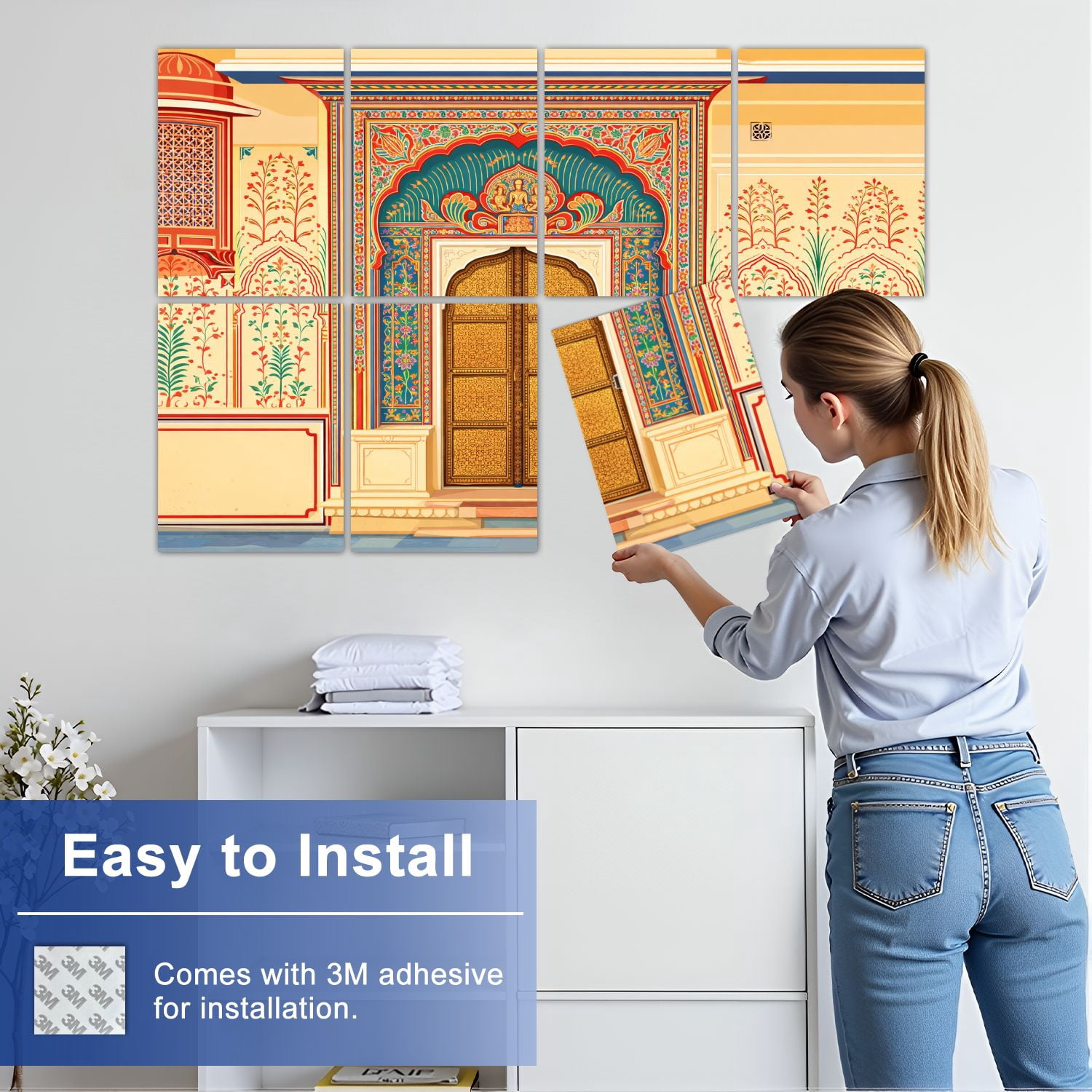 8 Pack Art Acoustic Panels Sound Absorbing Lotus Gate Chowk City Jaipur Decorative Soundproof Wall Panels Self Adhesive for Nursery Game Room Bedroom 48"x32"