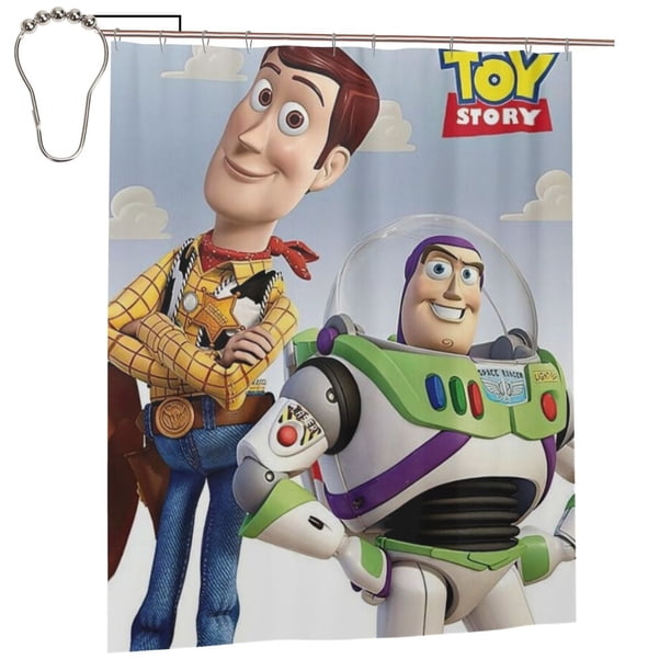 Cortina de ducha Toy Story, opaca, para baño, impermeable, resistente al moho, bloquea la privacidad, probador, patrón de impresión fina con diseño de patchwork, 72 x 72 pulgadas, talla única.