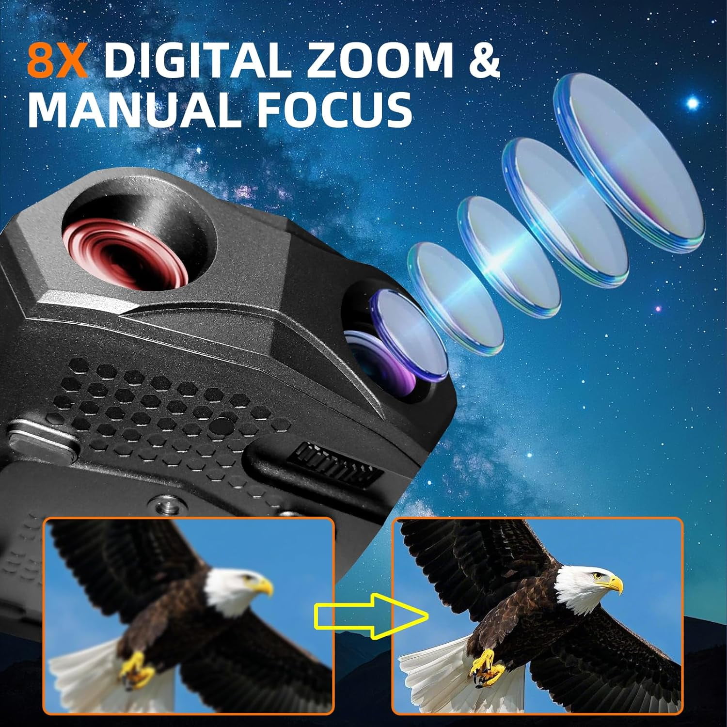 Night Vision Binoculars, 4K Infrared Night Vision Goggles for Hunting, Security & Outdoors, 40MP Hunting Binoculars with Compass, 32GB TF Card, 5000mAh Battery, 3" HD Screen, 2000ft Range, 8X Zoom