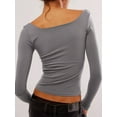 thumbnail image 4 of Suagox Women T-shirt, Long Sleeve Rectangle Neck Solid Slim Fit Ladies Tops for Spring Fall, 4 of 10