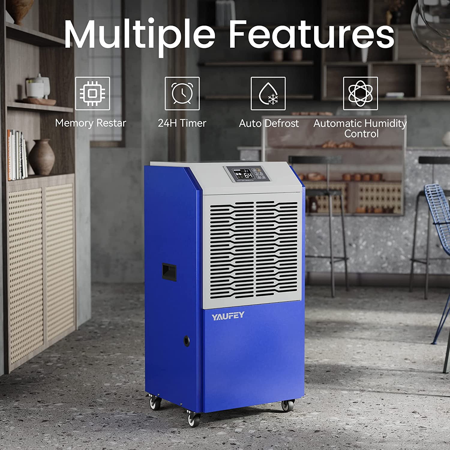 Waykar 216 Pint Commercial Dehumidifier with Wheels & Drainage for Spaces up to 8,500 Sq. Ft - Basements & Warehouses