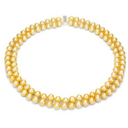 Golden Freshwater Pearl Necklace for Women, Sterling Silver 2 Row 17 & 18, 8mm x 9mm