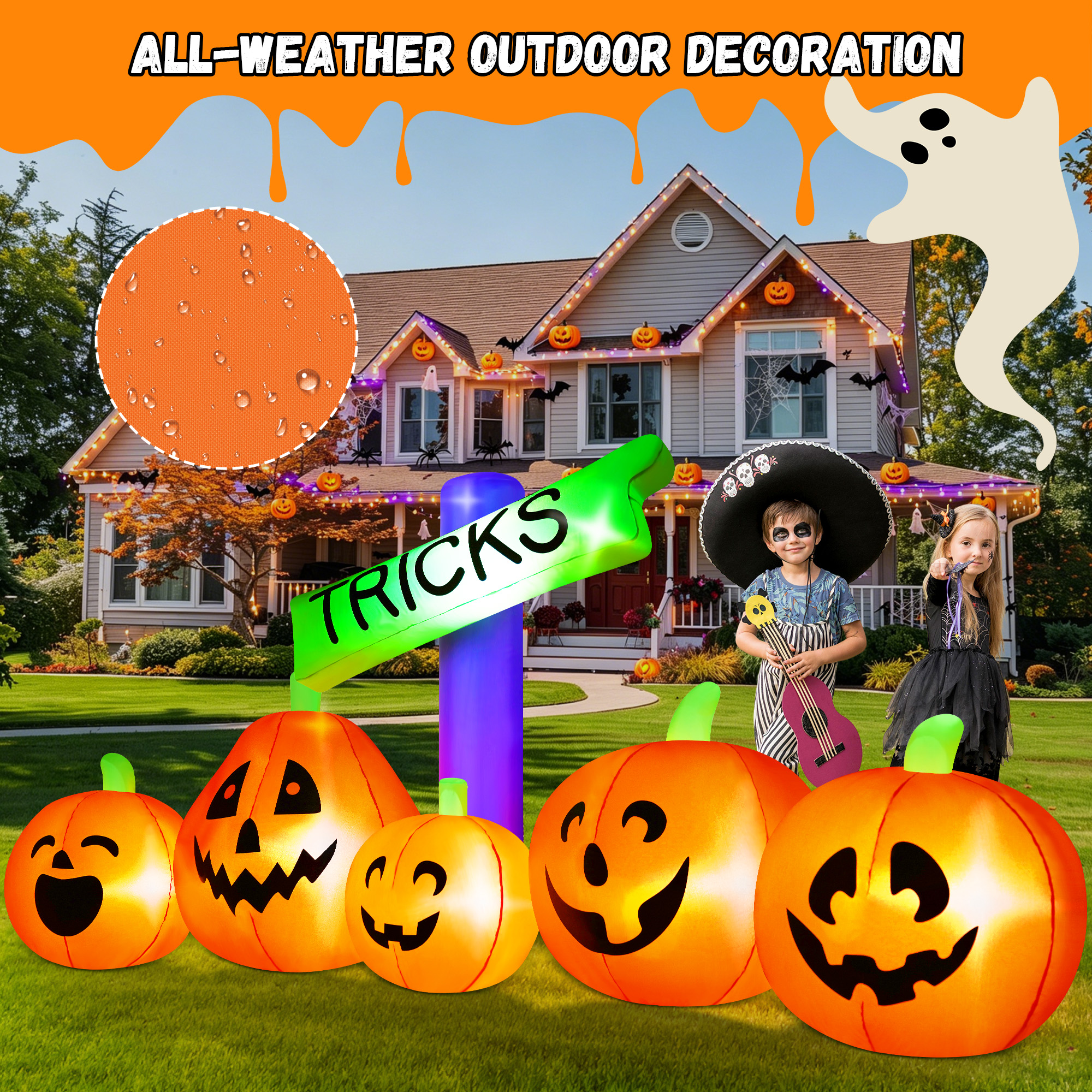 Yexmas 9 Ft Halloween Inflatable with Tricks Sign and Pumpkins photo 8