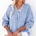 thumbnail image 5 of Linen Shirts for Women Summer Tops Casual Gauze Button Neck Long Sleeve Oversized Blouses Tops Lightweight Loose V Neck Pullover Shirts Sky Blue L, 5 of 6
