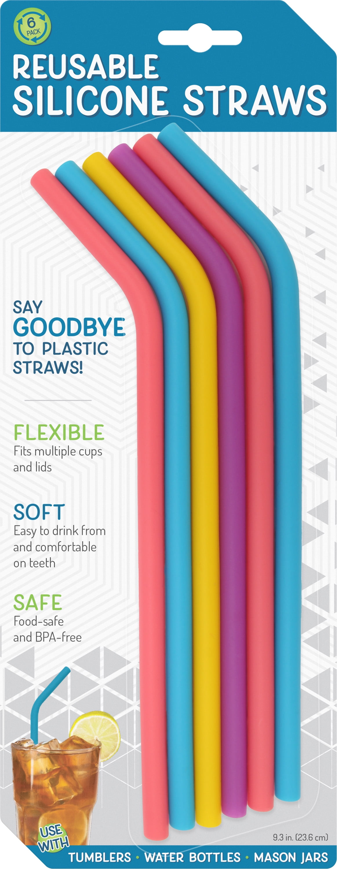 S&T Inc. Reusable Silicone Straws, 6 Pack, Various Colors