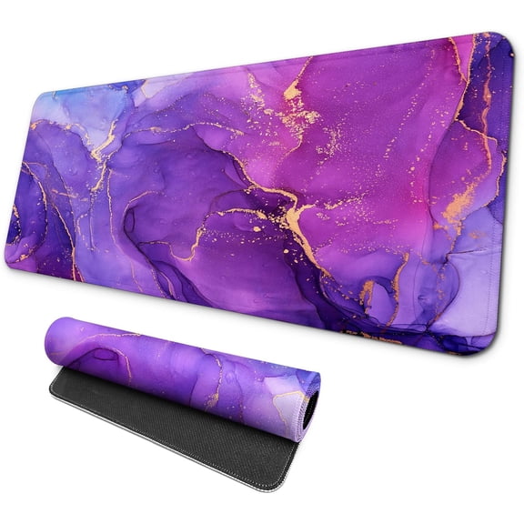 Gaming Mouse pad, Large Laptop Mousepad, Full Keyboard Mat, Long Computer Mouse Mat for Home and Office, Anti-Slip Rubber Base, 31.5 x 11.8 Inches (Purple Marble)