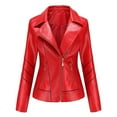 thumbnail image 1 of Ladies Leather Jacket New Ladies Slim Leather Stand-Up Collar Zipper Stitching Solid Color Jacket, 1 of 8