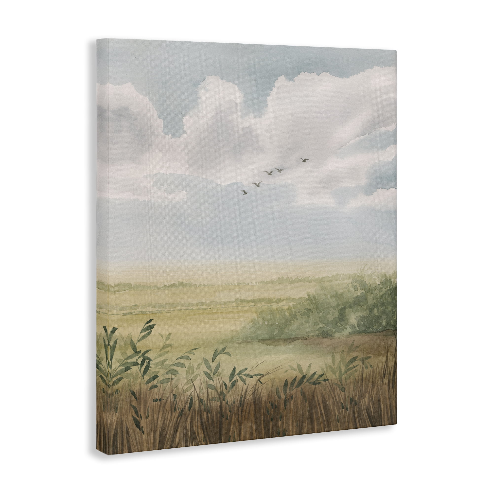 Stupell Industries Birds Flying over Countryside Landscape & Nature Painting Wrapped Canvas Art Print Wall Art, 16 x 20