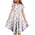 thumbnail image 2 of Zpanxa Robes d'Été pour Filles Manches Courtes Volantées Col Rond Imprimé Floral Taille Poche Robe Superposée Polyester Spandex Multicolore 4-5 Ans, 2 of 6