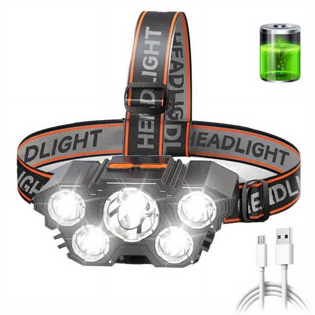 SUTENGDA 1PC 5 LED Headlamp Rechargeable Waterproof USB Head Flashlight Camping And Fishing Headlight For Home Outdoor Emergency Lantern