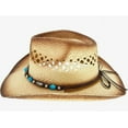 thumbnail image 2 of KIDS Tea Stain Straw COWBOY HAT w Turquoise Blue Beads Shapeable WESTERN Cowgirl - New with box/tags, 2 of 3
