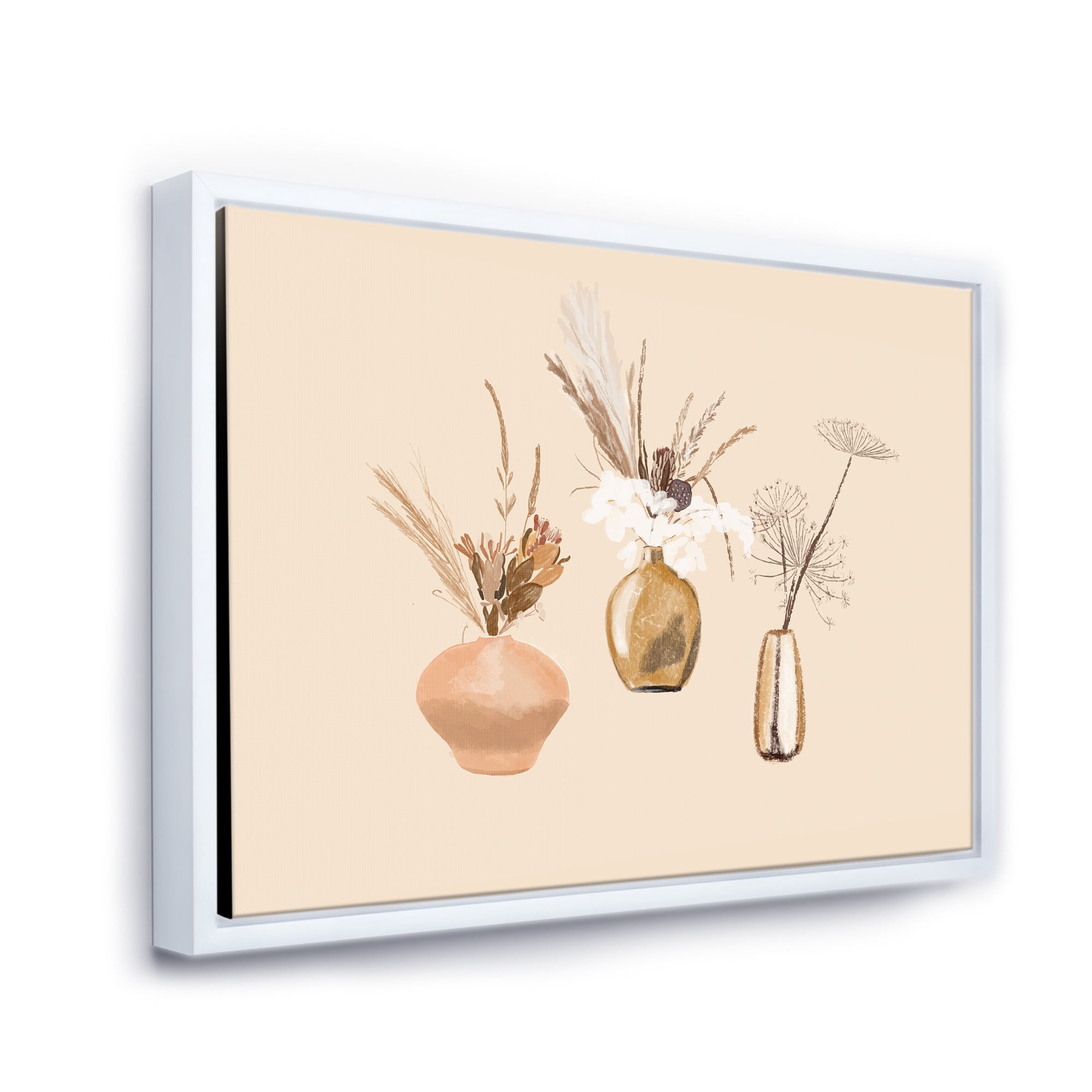 Designart 'Gold Vases With Bouquets Of Wildflowers I' Traditional Framed Canvas Wall Art Print