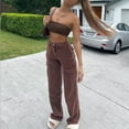 thumbnail image 2 of TAIAOJING Women's Jeans Stretchy 90s Pocket Loose Soild Jeans Flare Middle Straight Waist Long Casual Pants Leg Streetwear Color Vintage Plus Size Pants Trousers, 2 of 8