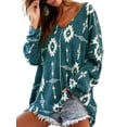 thumbnail image 1 of DYMADE Women Plus Size Loose V-Neck Long Sleeve Printed Blouse Top, 1 of 4