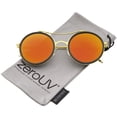 thumbnail image 1 of zeroUV Unisex Classic Metal Double Nose Bridge Colored Mirror Flat Lens Round Sunglasses (Black-Gold / Orange Mirror) - 52mm, 1 of 5
