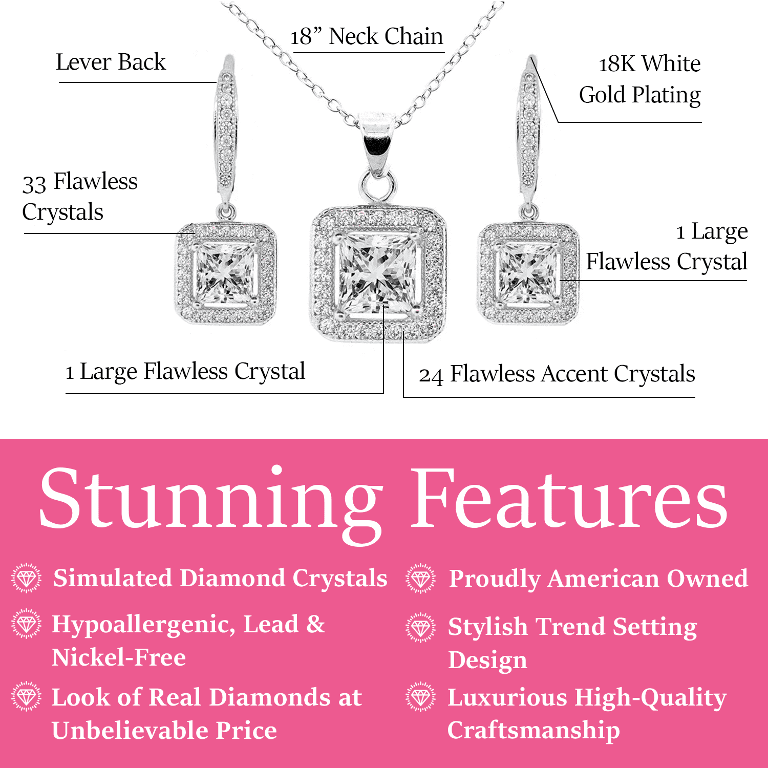 Cate & Chloe Ivy 18k White Gold Plated Jewelry Set with Simulated Diamond Crystals Gift for Women