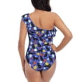 thumbnail image 5 of Gukieu Black Cats And Flowers Print One-shoulder Ruffled One-piece Swimsuit with Removable Chest Pads and Tummy-control Swimsuit for Women-Medium, 5 of 6