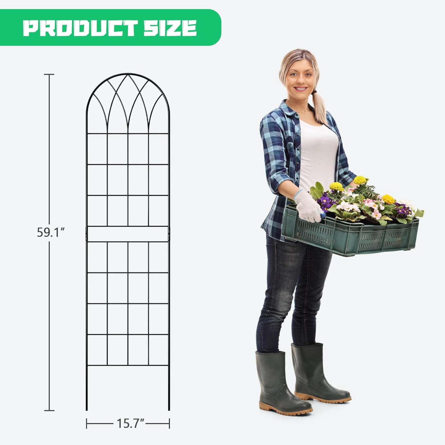 Bronkige 4Pack Metal Garden Trellis for Climbing Plants Outdoor, Metal Plant Trellis for Flowers Tomato Cucumber Rose Vegetable Support Garden Decoration, Green