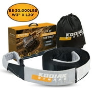 KODIAK STRAPS Tow Strap  3'' x 20ft Car Tow Straps Heavy Duty with 30000 lbs. Break Strength and Reinforced Loops Emergency Rope Off Road Recovery Equipment Towing Straps Draw String Bag Included