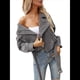thumbnail image 3 of Chaqueta Corta de con Cinturón para Mujer, Chaqueta de Moto, Abrigo Gris XL, 3 of 9