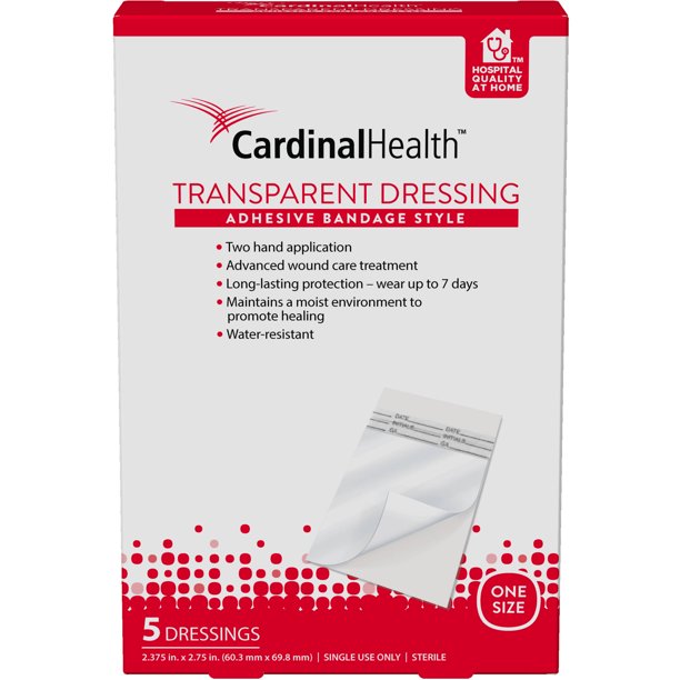 Cardinal Health Adhesive Bandage Style Transparent Dressing, 5 count