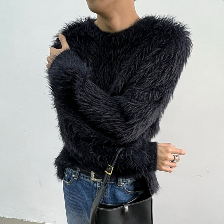 Black faux fur sleeve jumper deals