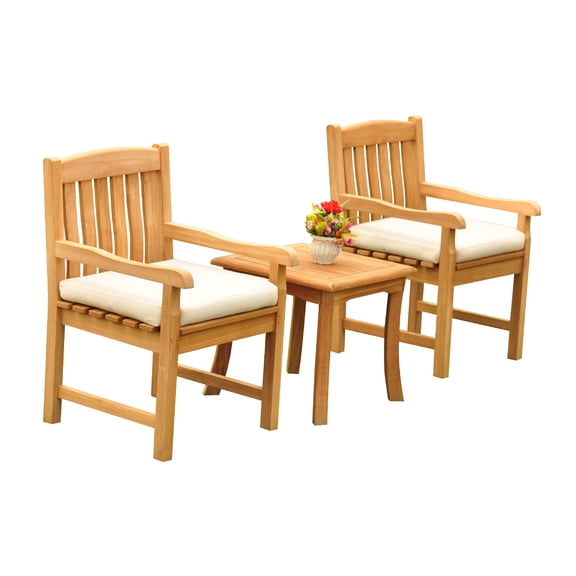 Grade-A Teak Dining Set: 2 Seater 3 Pc: Giva Side Table And 2 Devon Arm Chairs Outdoor Patio WholesaleTeak #51DV0103