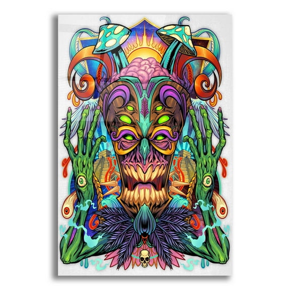 Epic Art 'Psychedelic Tiki Creature' by Flyland Designs, Acrylic Glass Wall Art, 12"x16"