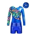 thumbnail image 4 of Hansber Kids Girls Gymnastics Outfits Shiny Metallic Leotards with Shorts 3pcs Set Dance Performance Royal Blue 12, 4 of 5