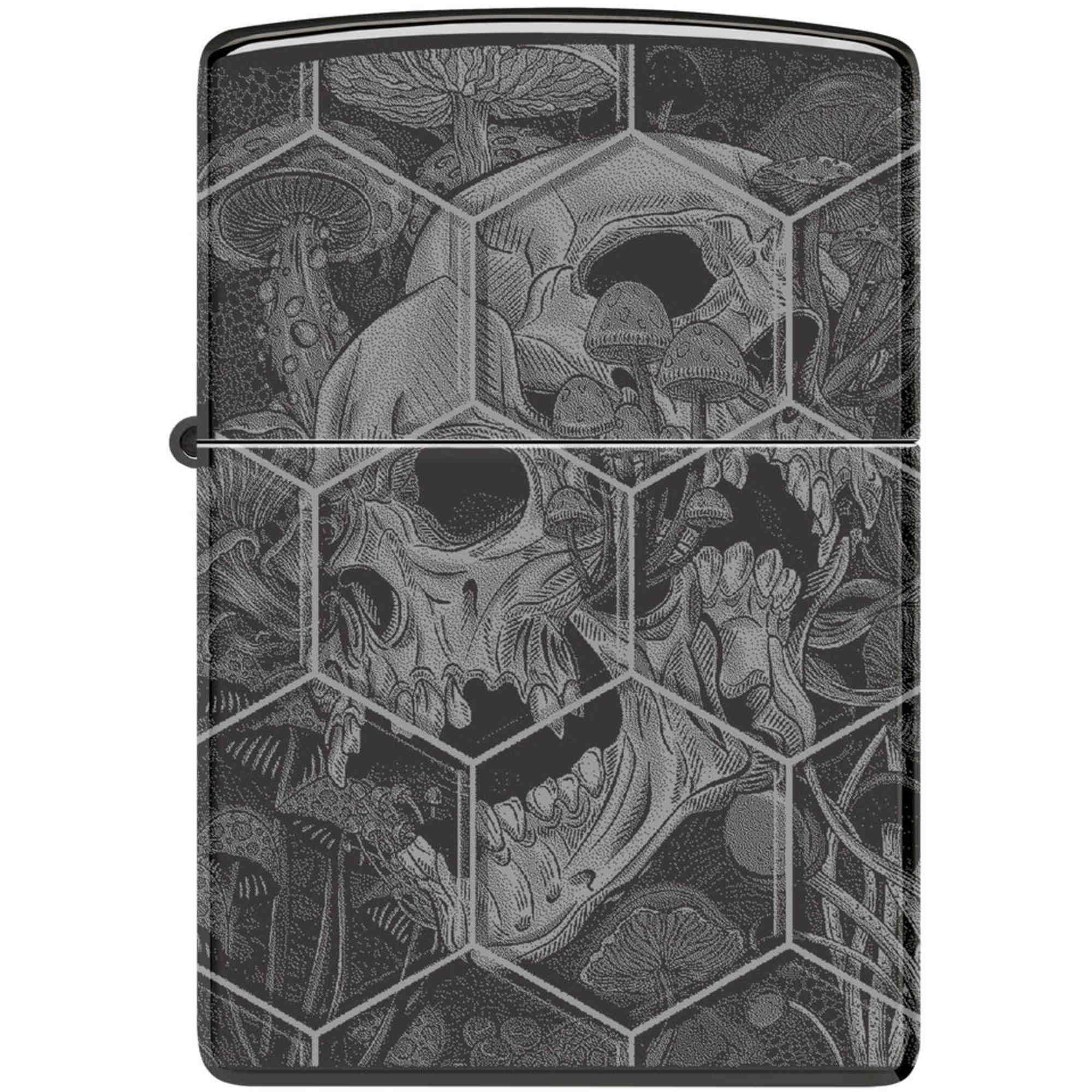 Zippo 46425 Mushroom Skulls Design High Polish Black Lighter