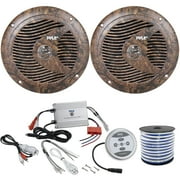 2 x Pyle 6.5" Marine Weather Resistant Audio Stereo Speakers, Pyle Waterproof 600 Watt Bluetooth 2-Channel Boat Yacht Amplifier System, Enrock Marine-Grade 18-Gauge Speaker Wire