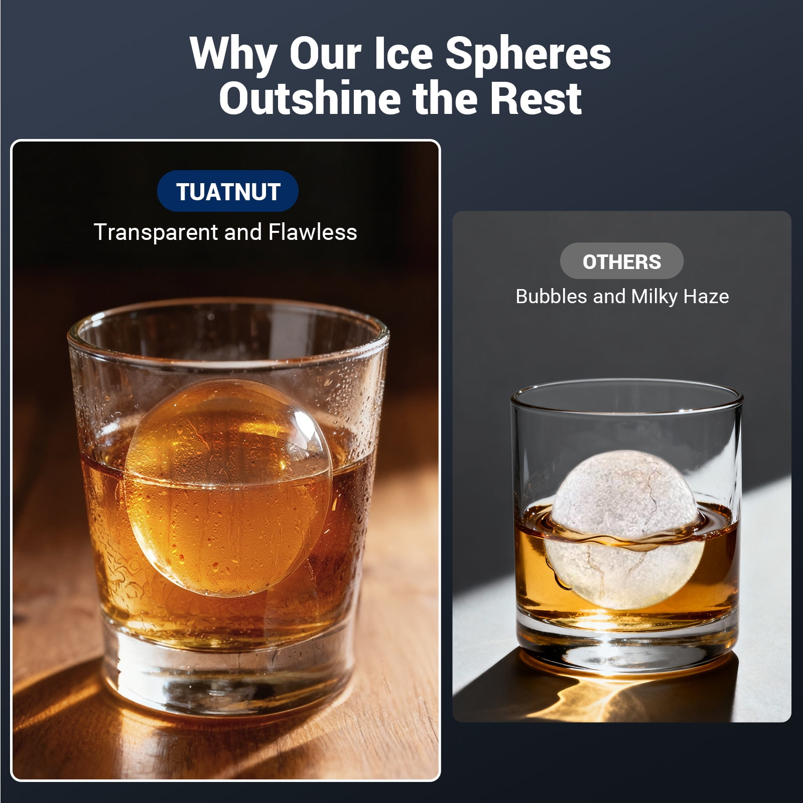 Clear Ice Ball Maker Countertop,Sphere Ice Maker 2 Ice balls in 60Mins, Self-Cleaning Ice Machine with Ice Tong