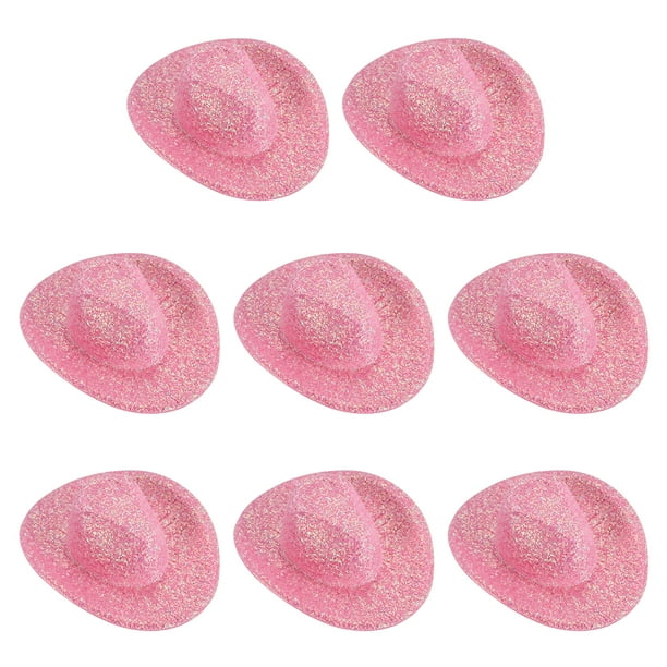 Sombreros de vaquero mini Uxcell, 8 piezas de sombreros vaqueros en miniatura para manualidades, decoración de fiestas, estilo brillante, rosa loto
