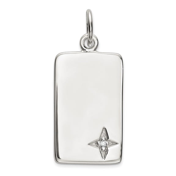 Sterling Silver Cubic Zirconia Polished Rectangle Charm - Measures 32x14mm Wide