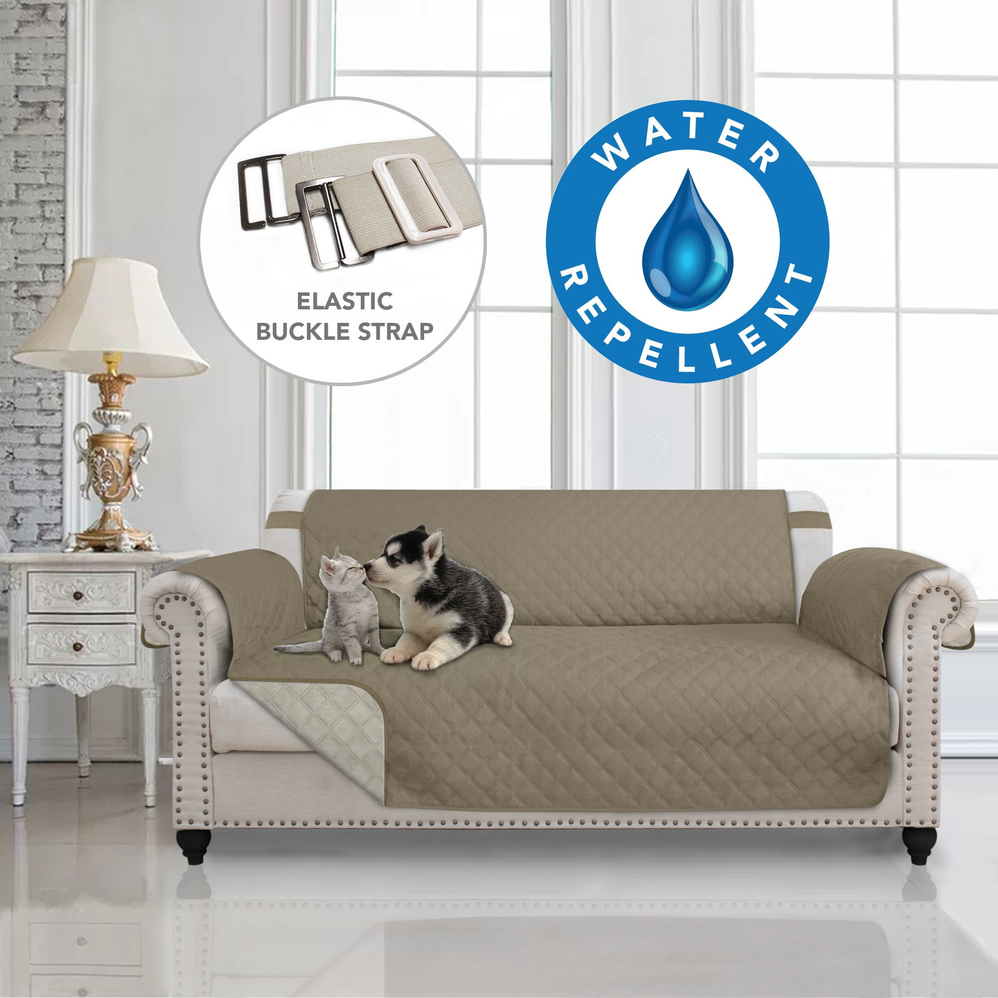 COMFII HOME 100 Water Repellent Reversible Quilted Sofa Couch Cover 3