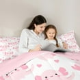 thumbnail image 4 of Manfei Kawaii Axolotl Child Bedding Comforter Set 7 Pieces, White Pink Cartoon Animal Full Bedding Set, Love Heart Reversible Fitted Sheet Flat Sheet, Microfiber Bedroom Decor, 4 of 7