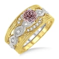 thumbnail image 1 of 1.25 Carat Morganite & Diamond Vintage Trio Bridal Set Engagement Ring on 10k White Gold, 1 of 3