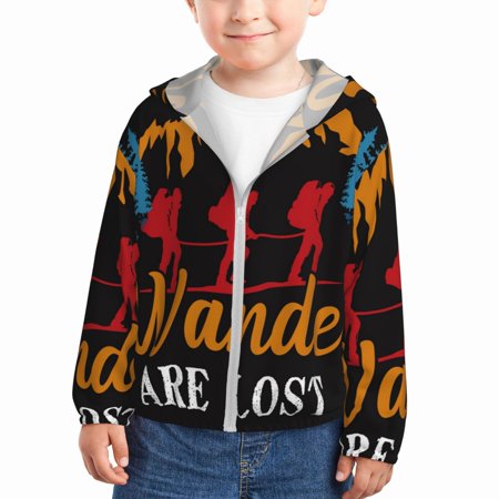 

Goofa Not All Who Wander Are Lost Hiking Printed Kids Zip-Up Hoodie Girls Boys UPF50+ Sun Protection Jacket Hooded Cooling Shirt-4 Years
