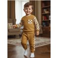 thumbnail image 4 of BemeyourBBs Toddler Baby Boy Girl Spring Fall Winter Outfits Waffle Knit Checkerboard Patchwork Long Sleeve Crewneck Pullover Swetshirt Top Jogger Pants Set 2pcs Sweatsuit Clothes, 4 of 9