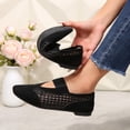 thumbnail image 5 of Puntoco Women s Mary Jane Flats Suede Breathable square toe suede mesh patchwork Slip-on Walking Shoes Black-L 6(38), 5 of 9