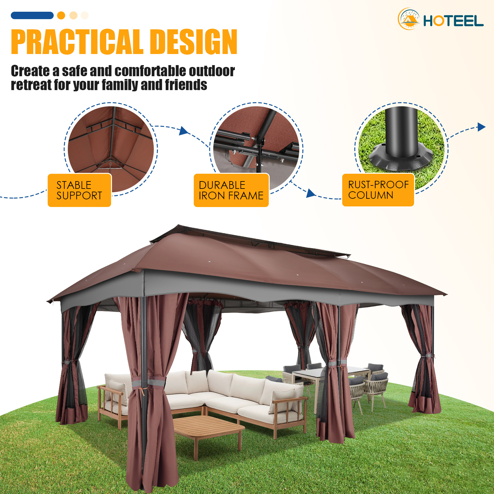 COBIZI 12X20 Heavy Duty Gazebo Outdoor Gazebo with Mosquito Netting and Curtains, Canopy Tent Deck Gazebo with Double-Arc Roof Ventiation and Metal Steel Frame Suitable for Lawn, Backyard, Patio - image 3 of 11