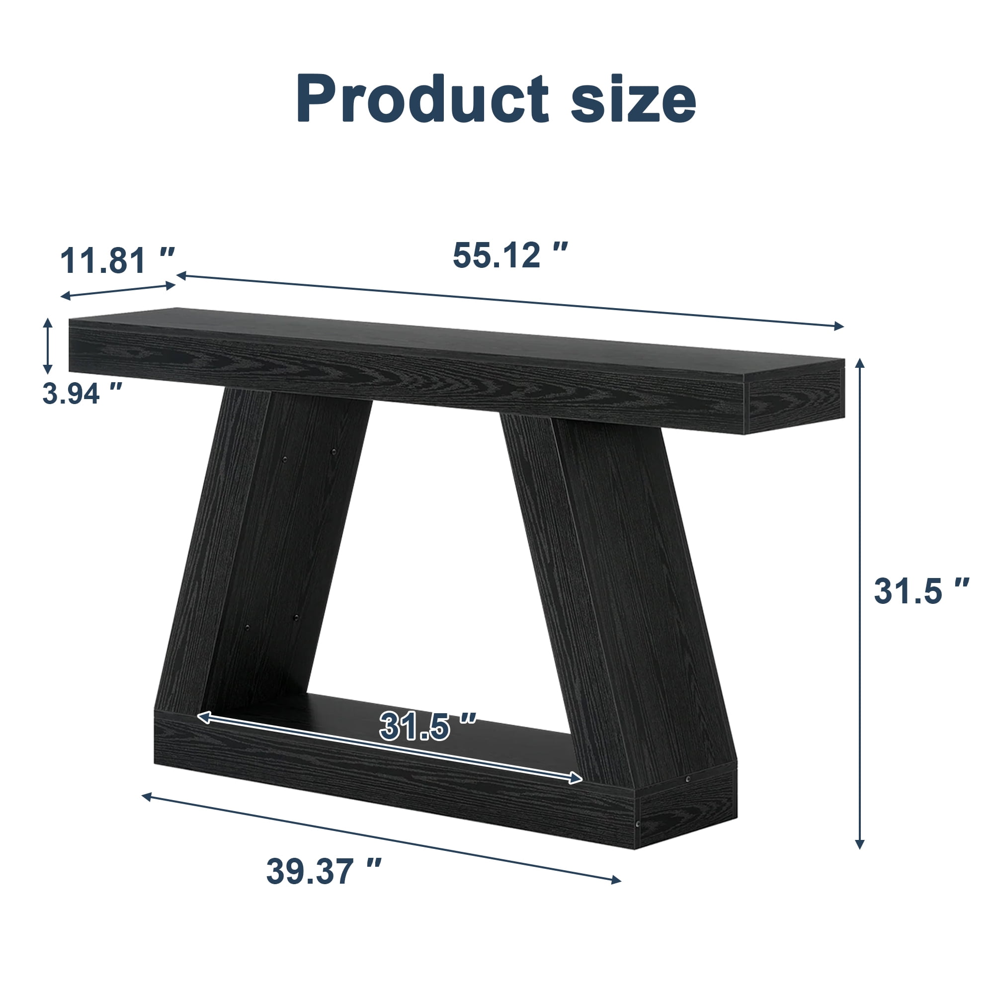Demi Bonn Farmhouse Console Table, 55" Sofa Table with Storage for Hallway, Bedroom, Living Room, Black