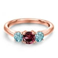 thumbnail image 3 of Gem Stone King 18K Rose Gold Plated Silver Red Rhodolite Garnet and Blue Zircon Engagement Ring for Women | 1.60 Cttw | Round 5MM | Gemstone January Birthstone | Size 8, 3 of 6